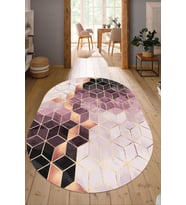 Dijital Baskılı Kaymaz Taban Yıkanabilir Oval Salon Halısı Mutfak Halısı Yolluk NDO-HT-322 (Pembe)