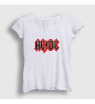 Presmono Kadın Sarı Red Black AC/DC T-Shirt 6618tt (Beyaz)