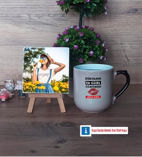 Kadın Öğretmene Hediye Fotoğraflı Dekoratif Taş, Kupa Bardak Beyaz Hediye (Model 10)