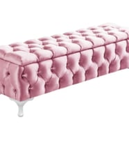 Lüks Sandıklı Chester Puf Bench Ayakucu Koltuk 120 cm (Pembe)