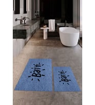 EVDEYA Baskılı Yıkanabilir Bath Yazılı İkili Banyo Halısı Paspas Klozet Takımı, KLOZET-9-BEYAZ, (Mavi)