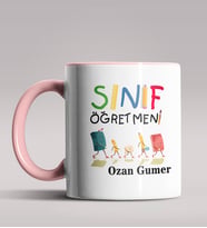 Kişiye Özel Sınıf Öğretmeni Tasarımlı Siyah Renk Kupa Bardak 11 (Pembe)