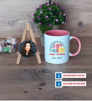 Doğum Günü Hediyesi Kupa Bardak Beyaz ve Fotoğraflı Ahşap Anahtarlık Hediye (Model 6)