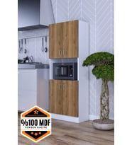 Roma Çok Amaçlı Dolap Kapaklı Bölmeli Mikrodalga Fırın Mutfak Balkon Banyo MDF (Beyaz - Ceviz)
