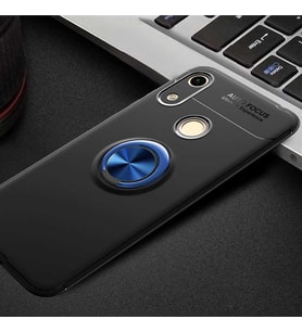 Huawei Y6S 2019 Kılıf Yüzüklü Magnetli Ravel Case (Siyah-Mavi)