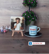 Rehber Öğretmen Fotoğraflı Dekoratif Taş, Ahşap Altlıklı Türk Kahvesi Fincanı Hediye (Model 7)