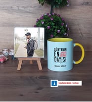 Dayıya Hediye Fotoğraflı Dekoratif Taş, Kupa Bardak Beyaz Hediye (Model 7)