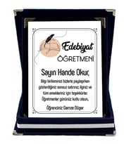 Edebiyat Öğretmenine Hediye İsim Baskılı Plaket - Öğretmenler Günü Hediyesi (Lacivert)