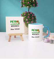Petrol ve Doğalgaz Mühendisi Kupa Bardak Lacivert Dekoratif Taş Baskı (Model 2)