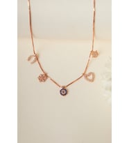 Elika Silver 925 Ayar Gümüş Küp Zincirli Şans Kolye (Rose)