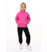Toontoy Kız Çocuk Yarım Balıkçı Yaka Göğsü Nakışlı Eşofman Takım (Koyu Mor)