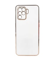 Oppo Reno 5 Lite Kılıf Kenarları Gold Kamera Korumalı Renkli Pastel Silikon Açık Yeşil BARK (Beyaz)