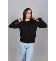 KYZI Kadın Normal Kalıp Kanguru Cepli Kapüşonlu Sweatshirt %100 Pamuk (Siyah)