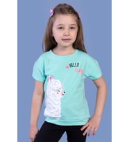 Toontoy Kız Çocuk Kuzu Baskılı Tişört (Mint Yeşili)
