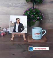 Memur Fotoğraflı Dekoratif Taş, Ahşap Altlıklı Türk Kahvesi Fincanı Hediye (Model 1)