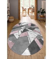 Dijital Baskılı Kaymaz Taban Yıkanabilir Oval Salon Halısı Mutfak Halısı Yolluk NDO-HT-167 (Pembe)