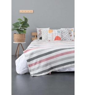 Aksu Ponpon Pamuklu Tek  Kişilik Battaniye 150x200 cm (Pembe)