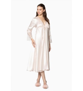Pierre Cardin  Saten Gecelik Sabahlık Pijama Takım Şort Takım 6'lı Gelin Çeyiz Seti - 6620 (İnci)