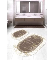 Dijital Baskılı Kaymaz Taban Yıkanabilir Oval 2'li Klozet Takımı Banyo Paspası NOKZ-SD-431 (Kahverengi)