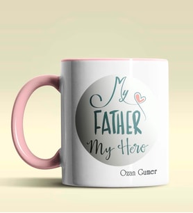 Kişiye Özel My Father My Hero Tasarımlı Siyah Kupa Bardak (Pembe)
