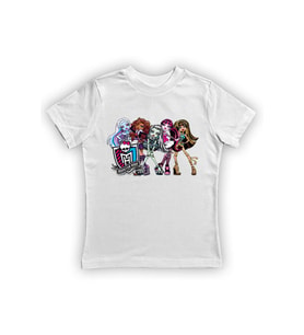 MONSTER HIGH baskılı pamuklu penye kumaş yazlık çocuk tişört (Beyaz)