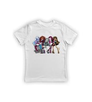 MONSTER HIGH baskılı pamuklu penye kumaş yazlık çocuk tişört (Beyaz)