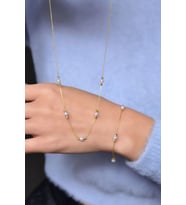 925 Ayar Gümüş Dorika Toplu İncili Kolye Bileklik Set (Gold)