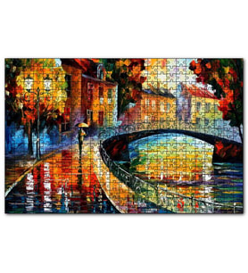 Cakapuzzle Şemsiyeli Adam ve Köprü Yağlıboya  Puzzle Yapboz MDF (Ahşap) (255 Parça)