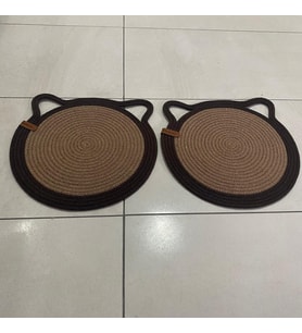 Kedi Evcil Hayvan Mama Paspası / Pamuk Ip Hasır Kedi Mama Altlığı (Açık Kahverengi)