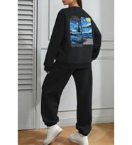 Van Gogh Sırt Baskılı Unisex Eşofman Takımı (Siyah)