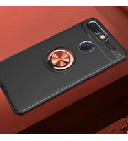 Xiaomi Mi 8 Lite Kılıf Mıknatıslı Yüzüklü Standlı Yumuşak Silikon Kapak Ravel (Siyah-Rose Gold)