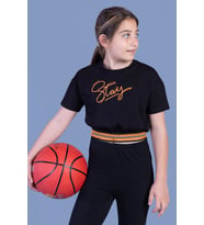 Toontoy Kız Çocuk Şerit Detaylı Baskılı Tişört (Siyah)