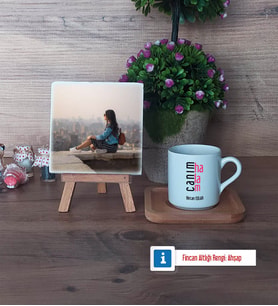 Halaya Hediye Fotoğraflı Dekoratif Taş, Ahşap Altlıklı Türk Kahvesi Fincanı Hediye (Model 1)