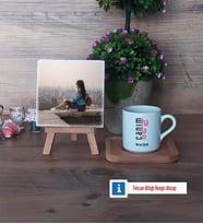 Halaya Hediye Fotoğraflı Dekoratif Taş, Ahşap Altlıklı Türk Kahvesi Fincanı Hediye (Model 1)