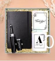 Kişiye Özel Defter & Özel Kutusunda Touch Pen & Baskılı Kupa Hediye Seti (Siyah)