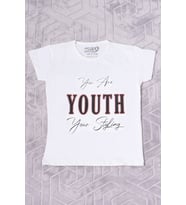 KIZ ÇOCUK TSHİRT YOUTH BASKILI BİSİKLET YAKA C39 (Krem)