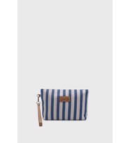 Luna Blu Kadın Çizgili Keten Kanvas Clutch Çanta (Mavi)
