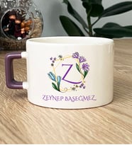 Kişiye Özel Çiçekli Z Harfli Hediye Lüks Fincan İsim Soyisim Yazılı (Mor)