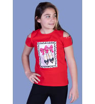 Toontoy Kız Çocuk Baskılı Tişört (Kırmızı)