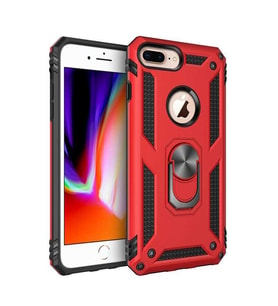 Apple iPhone 8 Plus Uyumlu Kılıf Standlı Manyetik Yüzüklü Military Magnetic Ring Polycarbonate and TPU Case (Kırmızı)