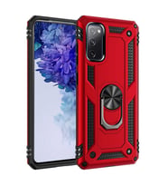 Samsung Galaxy S20 FE Uyumlu Kılıf Standlı Manyetik Yüzüklü Military Magnetic Ring Polycarbonate and TPU Case (Kırmızı)