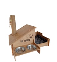 RealWood Ahşap, Özel İSİM Baskılı, Tırmalama Çubuklu, Çelik Kaseli Açık-Kapalı Kedi ve Köpek Evi (Antrasit)