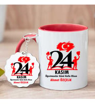 24 Kasım Öğretmenler Günü Hediye Seti Kupa Bardak ve Anahtarlık (Model 1)