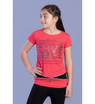 Toontoy  Kız Çocuk T-Shirt Love Varak Baskı (Nar Çiçeği)