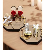 Affinity Sekizgen Gold Söz Nişan Tepsisi ve Damat Kahve Fincan Tepsisi (Beyaz)