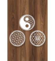 UNT Yin Yang, Yaşam Çiçeğ ve Sri Yantra 3'lü Set Duvar Dekoru Tablo Seti (Beyaz)