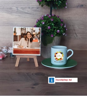 Diyetisyen Fotoğraflı Dekoratif Taş, Ahşap Altlıklı Türk Kahvesi Fincanı Hediye (Model 9)