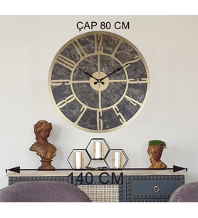 Markakanvas Mermer Desenli  Duvar Saati  Çap 50 cm-Çap 80 cm (Siyah)