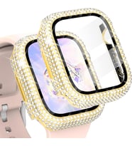 Apple Watch 7/8/9 41mm Full Kenar Taşlı Sert PC Kasa Ve Ekran Koruyucu (Gold)