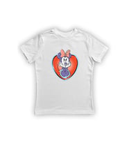 Minnie Mouse baskılı pamuklu penye kumaş yazlık çocuk tişört (Beyaz)